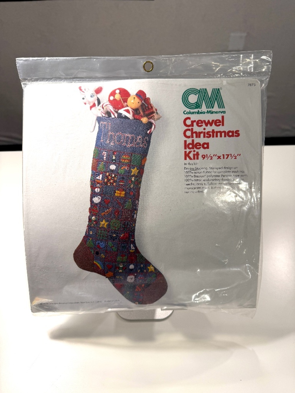 Columbia-Minerva Crewel Christmas Idea Kit 7873 Denim Christmas Stocking